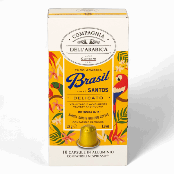 CAFFÉ CORSINI - Caffè Santos "Brasil" Puro Arabica Nespresso Pods - 1.8 oz (10x0.18)