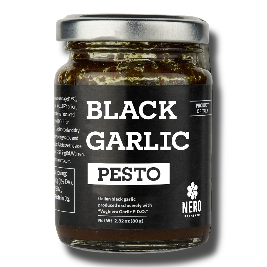 NERO FERMENTO - Italian Black garlic Pesto with Walnuts, Basil, & Black Voghiera PDO Garlic - 2.82 oz